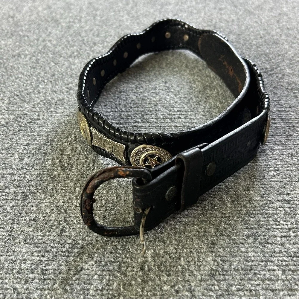 Belt Western Mens Size 34 Black Leather Concho Star Studded Laced Cowboy Vintage